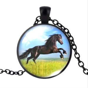 HORSE Running Black Pendant Necklace 22" Black Stainless Steel Chain Uni…